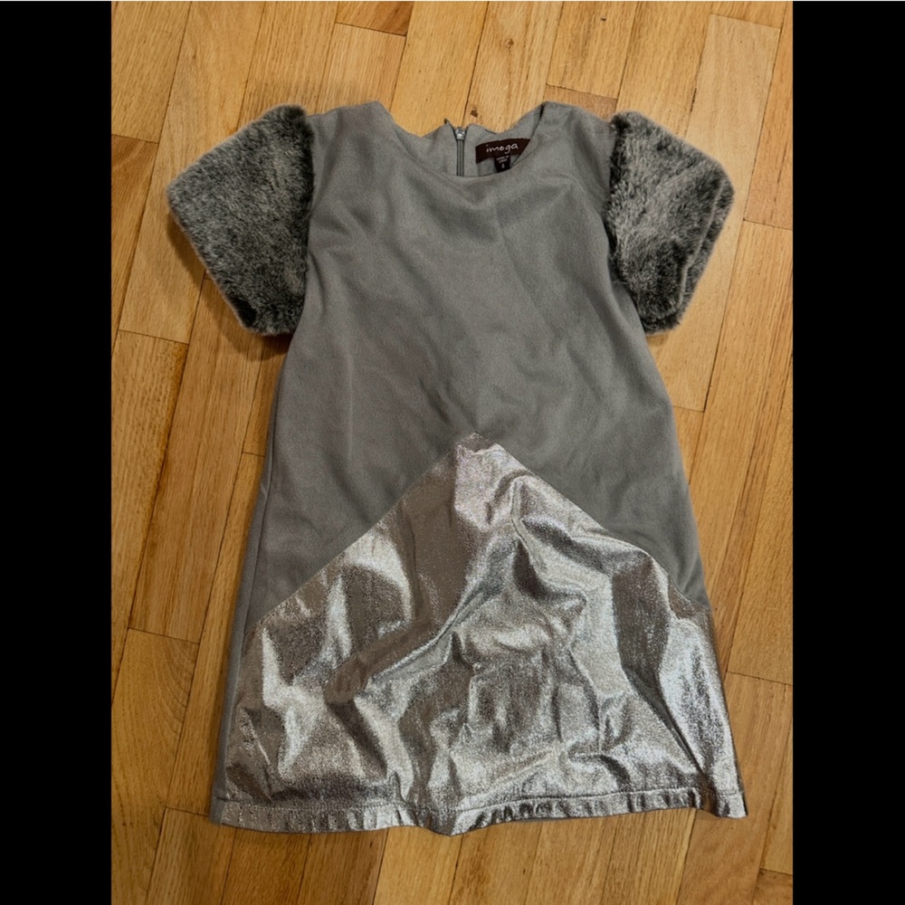 4T Imoga Gray and Silver velour Kids fur Dress